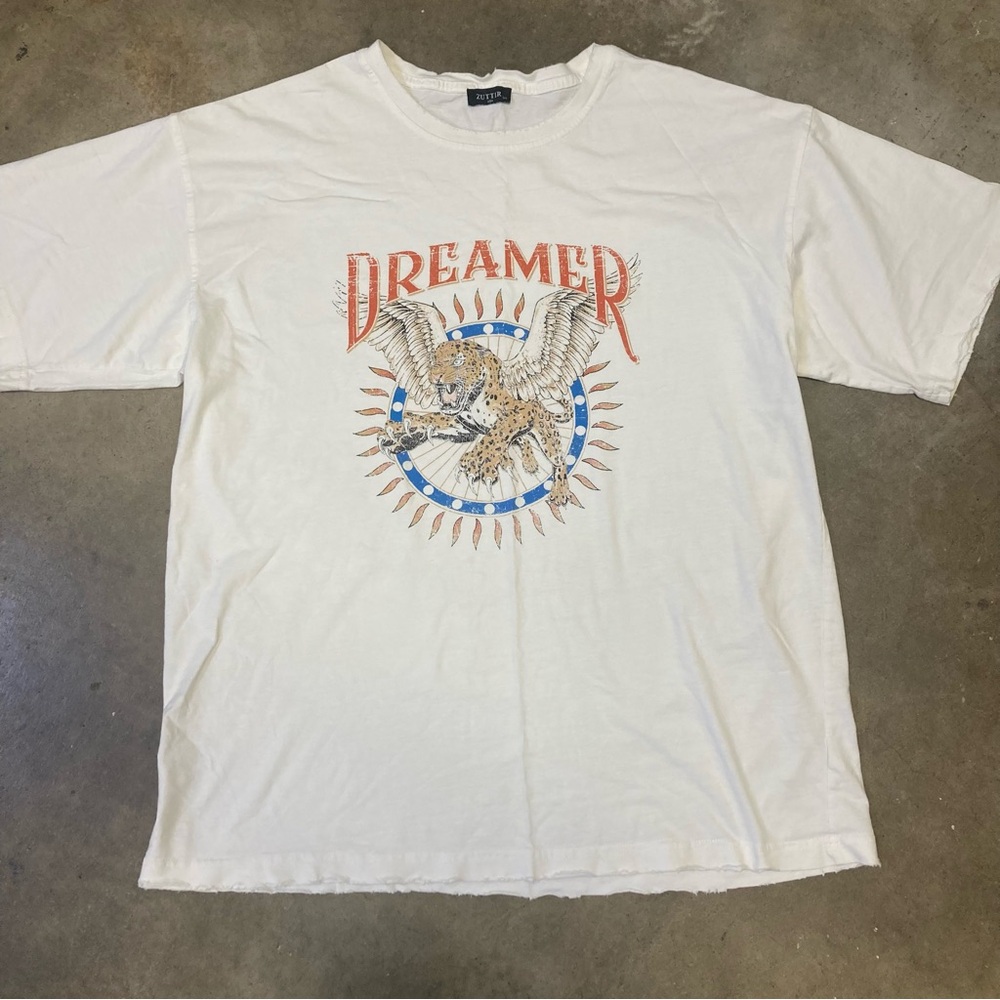 Zutter Men’s White Graphic Distressed T-Shirt S/M Dreamer Winged Leopard Crew